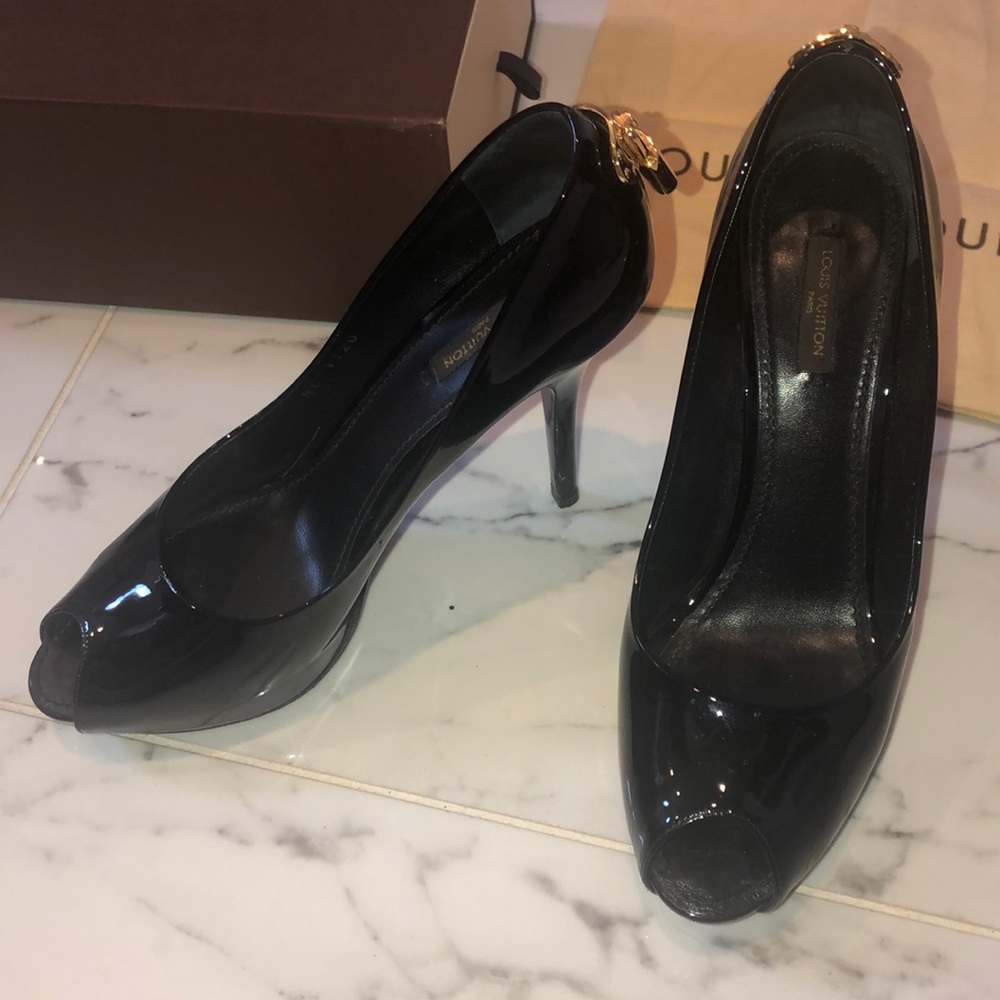 Louis Vuitton patent peep toe heels